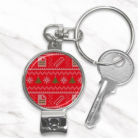 Red Christmas Pattern Xmas Decorations, Christmas Knitted Texture Nail Clippers Key Chain from ArtsNow.com Front