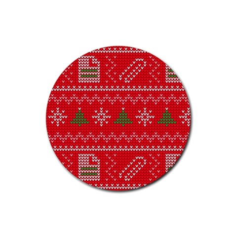 Red Christmas Pattern Xmas Decorations, Christmas Knitted Texture Rubber Coaster (Round) from ArtsNow.com Front