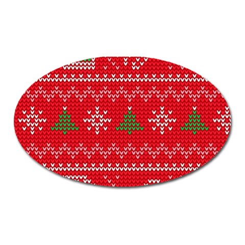 Red Christmas Pattern Xmas Decorations, Christmas Knitted Texture Oval Magnet from ArtsNow.com Front