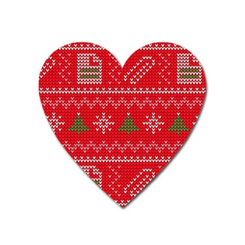 Red Christmas Pattern Xmas Decorations, Christmas Knitted Texture Heart Magnet from ArtsNow.com Front