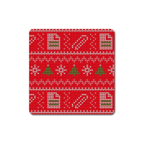 Red Christmas Pattern Xmas Decorations, Christmas Knitted Texture Square Magnet from ArtsNow.com Front