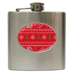 Red Christmas Pattern Xmas Decorations, Christmas Knitted Texture Hip Flask (6 oz)