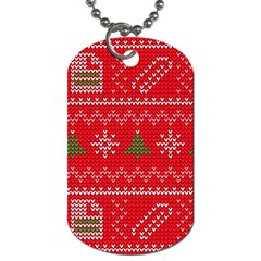 Red Christmas Pattern Xmas Decorations, Christmas Knitted Texture Dog Tag (Two Sides) from ArtsNow.com Back