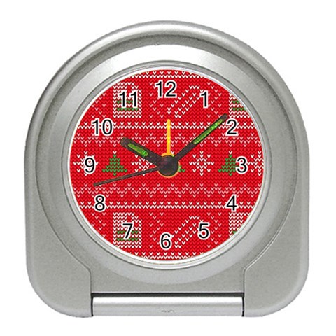 Red Christmas Pattern Xmas Decorations, Christmas Knitted Texture Travel Alarm Clock from ArtsNow.com Front