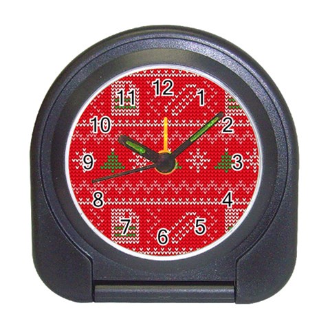 Red Christmas Pattern Xmas Decorations, Christmas Knitted Texture Travel Alarm Clock from ArtsNow.com Front