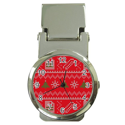 Red Christmas Pattern Xmas Decorations, Christmas Knitted Texture Money Clip Watches from ArtsNow.com Front