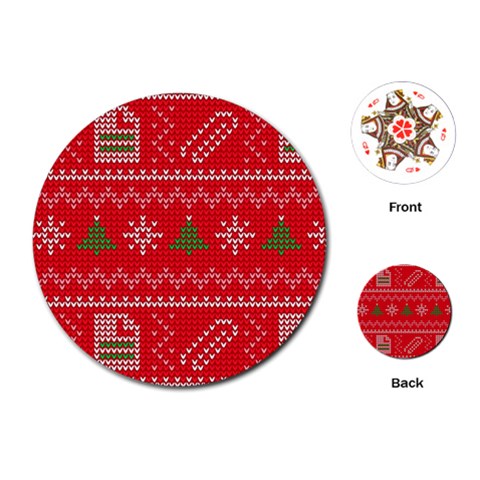 Red Christmas Pattern Xmas Decorations, Christmas Knitted Texture Playing Cards Single Design (Round) from ArtsNow.com Front