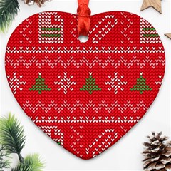 Red Christmas Pattern Xmas Decorations, Christmas Knitted Texture Heart Ornament (Two Sides) from ArtsNow.com Back