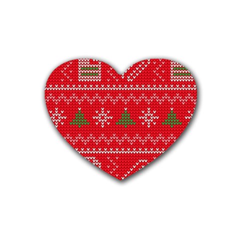 Red Christmas Pattern Xmas Decorations, Christmas Knitted Texture Rubber Coaster (Heart) from ArtsNow.com Front