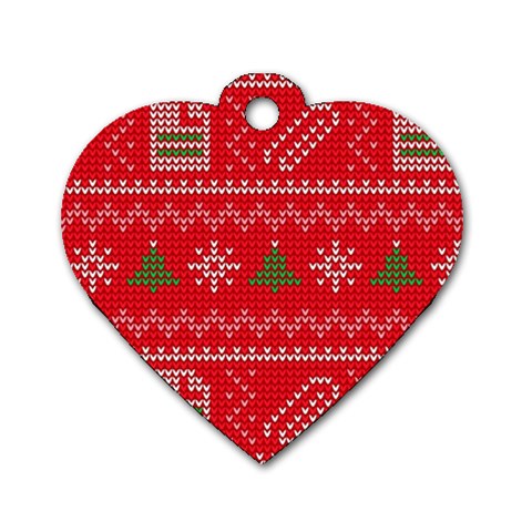 Red Christmas Pattern Xmas Decorations, Christmas Knitted Texture Dog Tag Heart (One Side) from ArtsNow.com Front