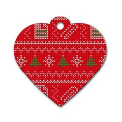 Red Christmas Pattern Xmas Decorations, Christmas Knitted Texture Dog Tag Heart (Two Sides) from ArtsNow.com Front