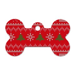 Red Christmas Pattern Xmas Decorations, Christmas Knitted Texture Dog Tag Bone (Two Sides) from ArtsNow.com Front