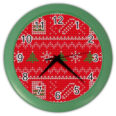 Red Christmas Pattern Xmas Decorations, Christmas Knitted Texture Color Wall Clock from ArtsNow.com Front