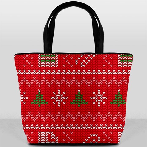 Red Christmas Pattern Xmas Decorations, Christmas Knitted Texture Bucket Bag from ArtsNow.com Front