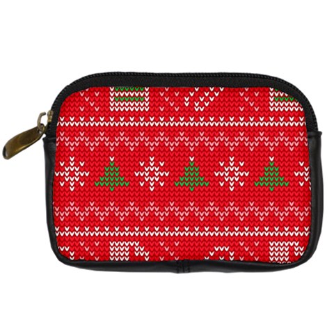 Red Christmas Pattern Xmas Decorations, Christmas Knitted Texture Digital Camera Leather Case from ArtsNow.com Front