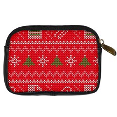 Red Christmas Pattern Xmas Decorations, Christmas Knitted Texture Digital Camera Leather Case from ArtsNow.com Back