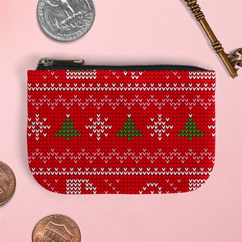 Red Christmas Pattern Xmas Decorations, Christmas Knitted Texture Mini Coin Purse from ArtsNow.com Front