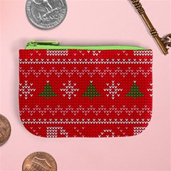 Red Christmas Pattern Xmas Decorations, Christmas Knitted Texture Mini Coin Purse from ArtsNow.com Front