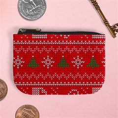 Red Christmas Pattern Xmas Decorations, Christmas Knitted Texture Mini Coin Purse from ArtsNow.com Front