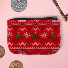 Red Christmas Pattern Xmas Decorations, Christmas Knitted Texture Mini Coin Purse from ArtsNow.com Back