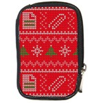 Red Christmas Pattern Xmas Decorations, Christmas Knitted Texture Compact Camera Leather Case