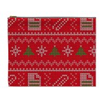 Red Christmas Pattern Xmas Decorations, Christmas Knitted Texture Cosmetic Bag (XL)