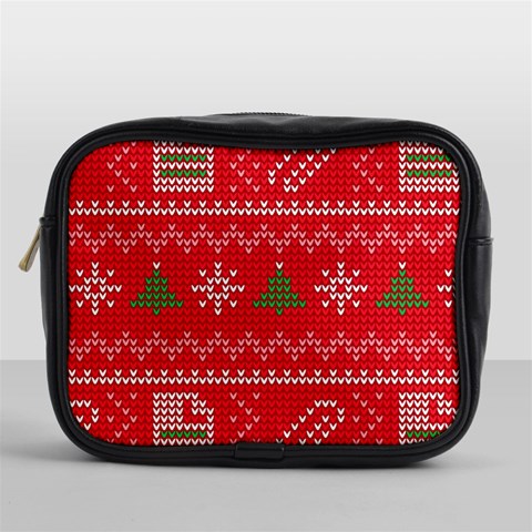 Red Christmas Pattern Xmas Decorations, Christmas Knitted Texture Mini Toiletries Bag (One Side) from ArtsNow.com Front