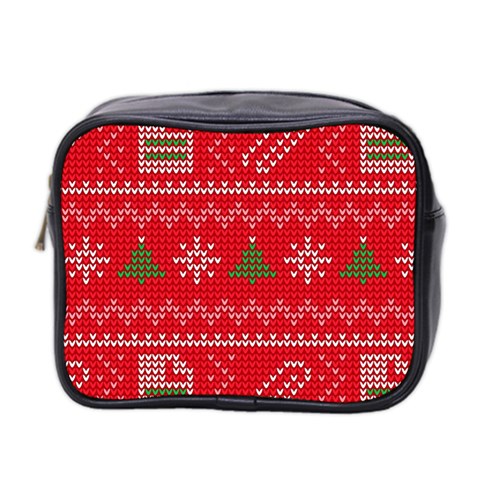 Red Christmas Pattern Xmas Decorations, Christmas Knitted Texture Mini Toiletries Bag (Two Sides) from ArtsNow.com Front