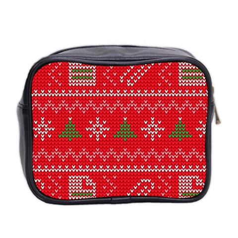 Red Christmas Pattern Xmas Decorations, Christmas Knitted Texture Mini Toiletries Bag (Two Sides) from ArtsNow.com Back