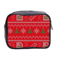 Red Christmas Pattern Xmas Decorations, Christmas Knitted Texture Mini Toiletries Bag (Two Sides) from ArtsNow.com Back