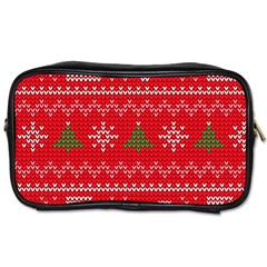 Red Christmas Pattern Xmas Decorations, Christmas Knitted Texture Toiletries Bag (Two Sides) from ArtsNow.com Front