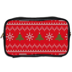 Red Christmas Pattern Xmas Decorations, Christmas Knitted Texture Toiletries Bag (Two Sides) from ArtsNow.com Back