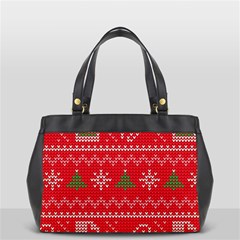 Red Christmas Pattern Xmas Decorations, Christmas Knitted Texture Oversize Office Handbag (2 Sides) from ArtsNow.com Front