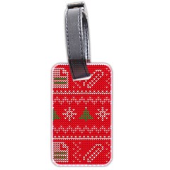 Red Christmas Pattern Xmas Decorations, Christmas Knitted Texture Luggage Tag (two sides) from ArtsNow.com Back