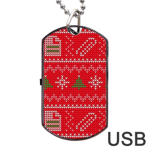 Red Christmas Pattern Xmas Decorations, Christmas Knitted Texture Dog Tag USB Flash (One Side) from ArtsNow.com Front