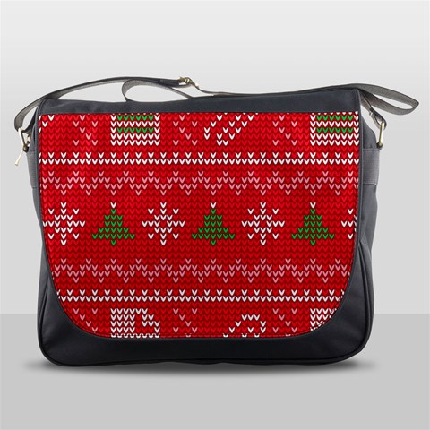 Red Christmas Pattern Xmas Decorations, Christmas Knitted Texture Messenger Bag from ArtsNow.com Front