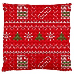 Red Christmas Pattern Xmas Decorations, Christmas Knitted Texture Large Cushion Case (Two Sides) from ArtsNow.com Back