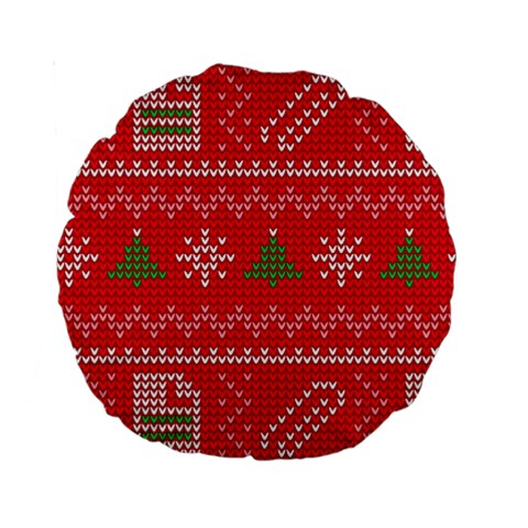 Red Christmas Pattern Xmas Decorations, Christmas Knitted Texture Standard 15  Premium Round Cushions from ArtsNow.com Front