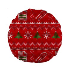 Red Christmas Pattern Xmas Decorations, Christmas Knitted Texture Standard 15  Premium Round Cushions from ArtsNow.com Front