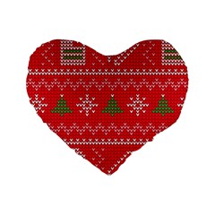 Red Christmas Pattern Xmas Decorations, Christmas Knitted Texture Standard 16  Premium Heart Shape Cushions from ArtsNow.com Front