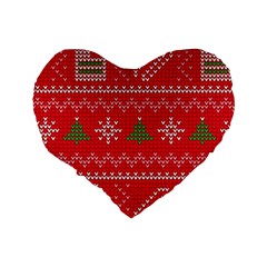 Red Christmas Pattern Xmas Decorations, Christmas Knitted Texture Standard 16  Premium Heart Shape Cushions from ArtsNow.com Back