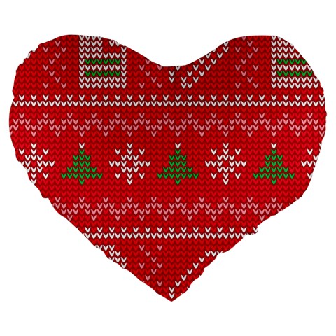 Red Christmas Pattern Xmas Decorations, Christmas Knitted Texture Large 19  Premium Heart Shape Cushions from ArtsNow.com Front