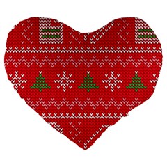 Red Christmas Pattern Xmas Decorations, Christmas Knitted Texture Large 19  Premium Heart Shape Cushions from ArtsNow.com Front