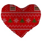 Red Christmas Pattern Xmas Decorations, Christmas Knitted Texture Large 19  Premium Heart Shape Cushions