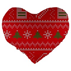 Red Christmas Pattern Xmas Decorations, Christmas Knitted Texture Large 19  Premium Heart Shape Cushions from ArtsNow.com Back