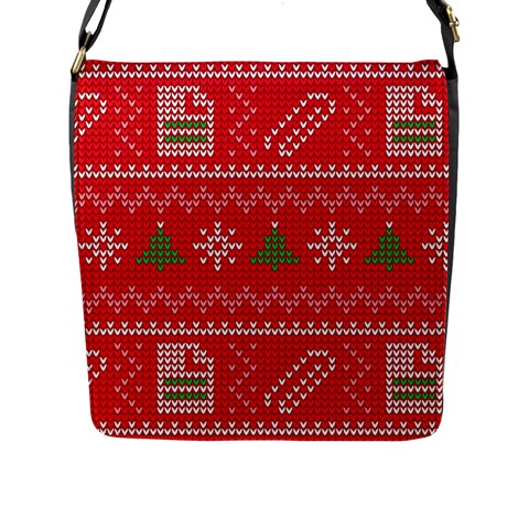 Red Christmas Pattern Xmas Decorations, Christmas Knitted Texture Flap Closure Messenger Bag (L) from ArtsNow.com Front