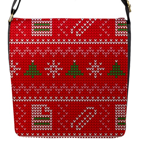 Red Christmas Pattern Xmas Decorations, Christmas Knitted Texture Flap Closure Messenger Bag (S) from ArtsNow.com Front