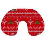 Red Christmas Pattern Xmas Decorations, Christmas Knitted Texture Travel Neck Pillow