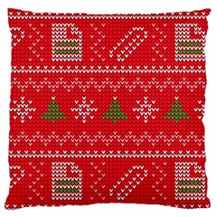 Red Christmas Pattern Xmas Decorations, Christmas Knitted Texture Large Premium Plush Fleece Cushion Case (Two Sides) from ArtsNow.com Front