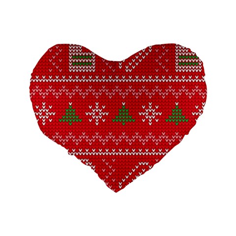 Red Christmas Pattern Xmas Decorations, Christmas Knitted Texture Standard 16  Premium Flano Heart Shape Cushions from ArtsNow.com Back